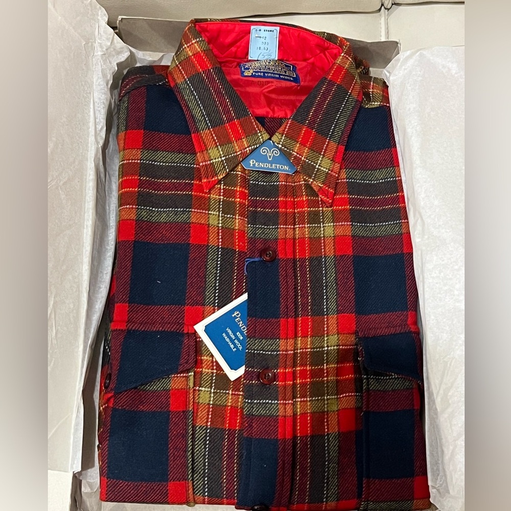 RARE Pendleton 1960s vintage men’s red plaid wool shirt NWT